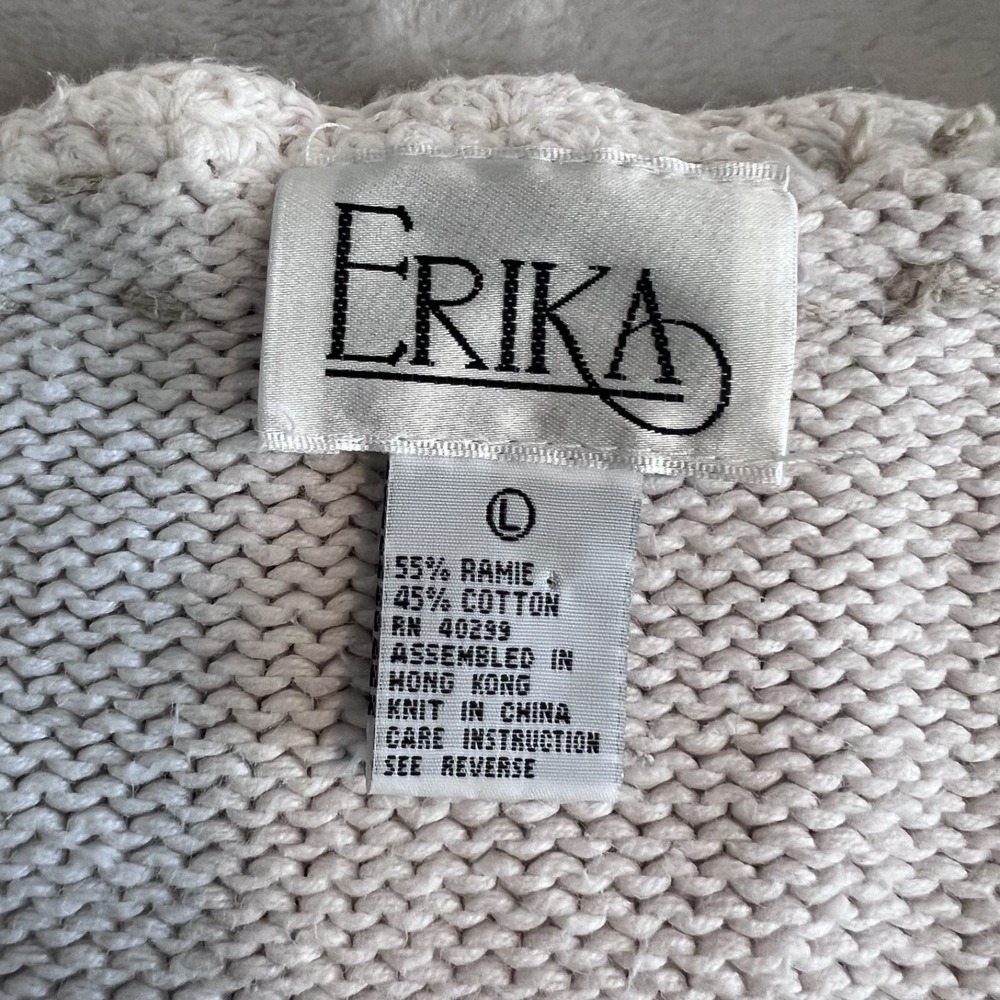 Vintage Y2K Embroidered Knit Sweater Vest Womens Large Cream Cottage Granny Boho - Picture 8 of 9